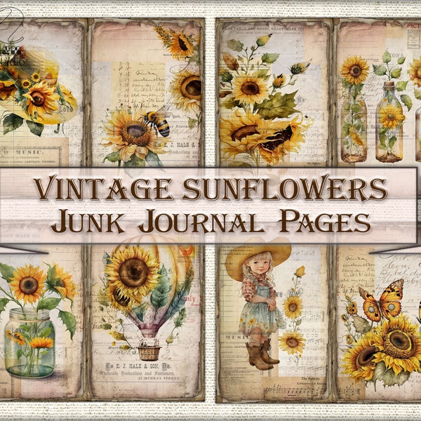 Vintage sunflowers fantasy junk journal Pages,journal kit download