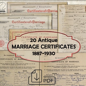 20 registres antiques de mariages, CERTIFICATS DE MARIAGE vintage Pages imprimables en téléchargement numérique au format JPG