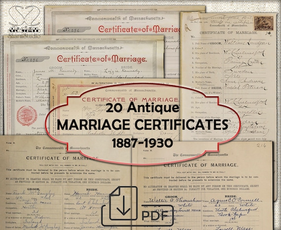 20 Antique Record of marriages,MARRIAGE CERTIFICATES Vintage Printable Pages Digital Download JPG Format