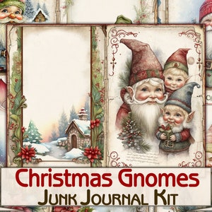 Christmas gnomes Junk Journal Kit,Printable Collage Pages