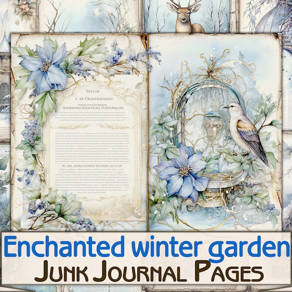 Enchanted garden junk journal Pages,winter picture collage,Digital Sheet Download