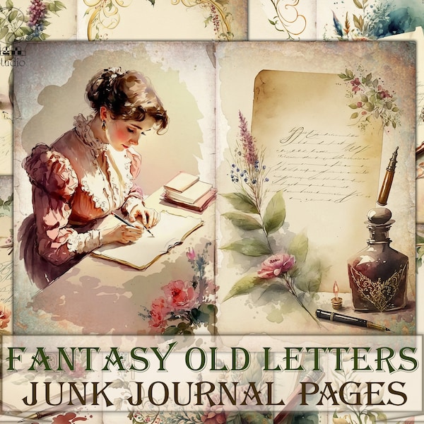 Vintage old letters junk journal Pages,Fantasy Collage Digital picture