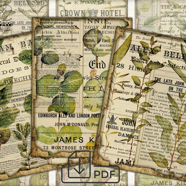 Vintage leaves Botanical Junk Journal Ephemera - Digital Collage Sheet Download