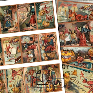 Vintage Halloween ephemera Postcard set,Cards Atc ACEO