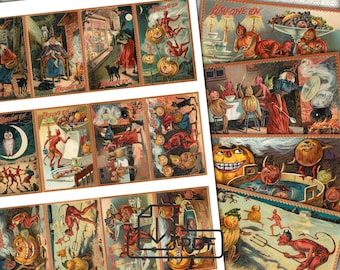 Vintage Halloween ephemera Postcard set,Cards Atc ACEO