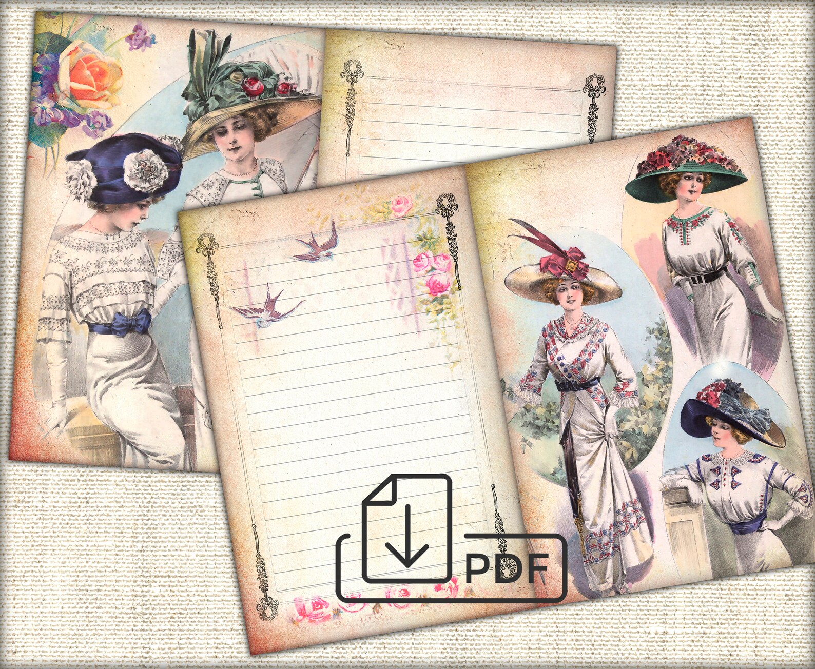 Junk Journal Printable Collage Pages Vintage Fashion Ladies - Etsy