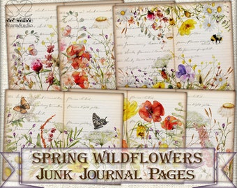 Vintage Spring wildflowers Junk Journal Pages printable