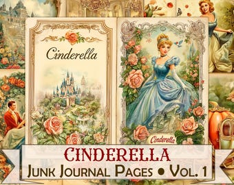 Cinderella Junk Journal Pages Vol 1, Fairytale Scrapbook Kit, Romantic Storybook , Digital Download