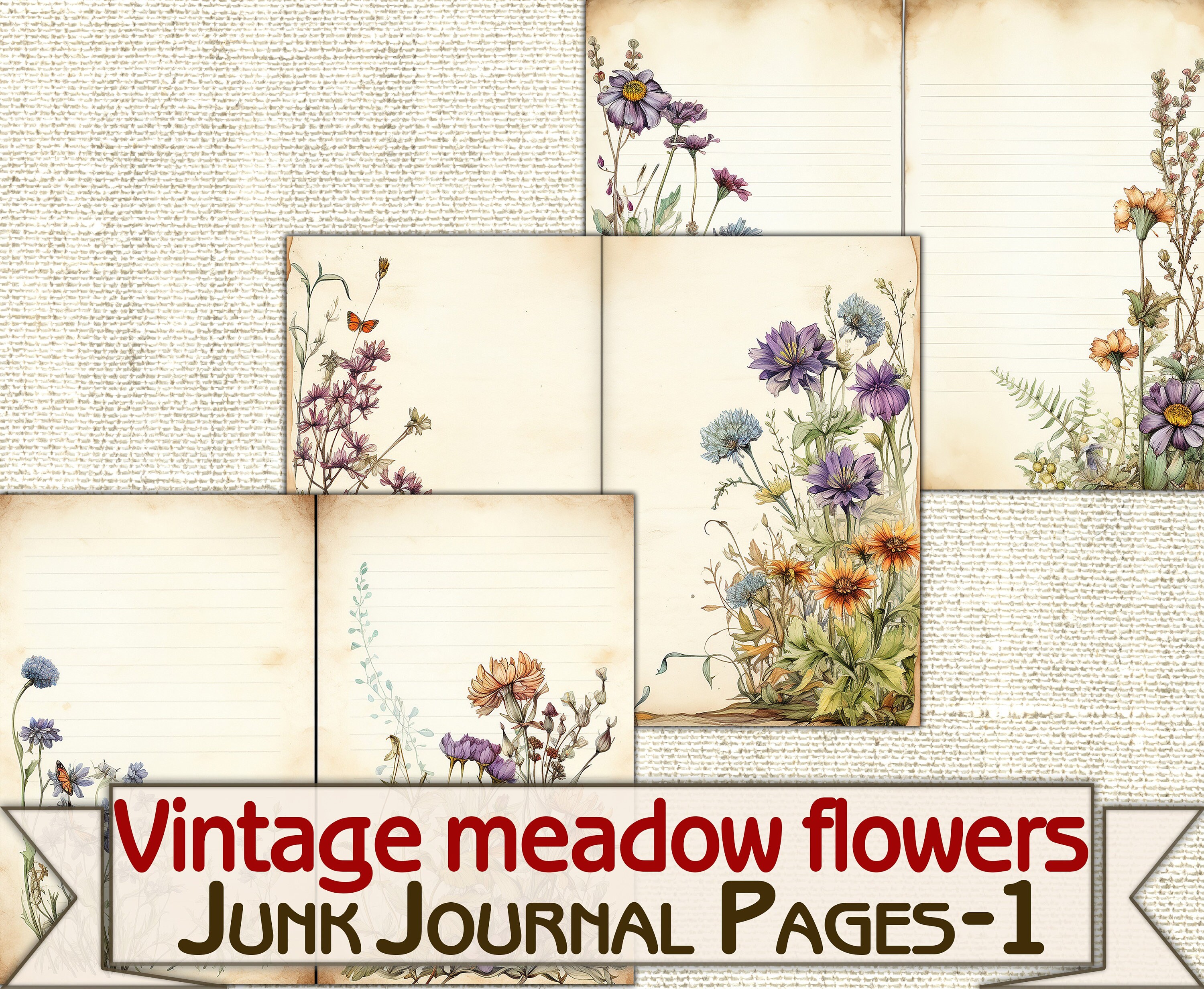 Vintage Meadow Flowers Junk Journal Pages,botanical Picture Collage ...