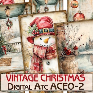 Vintage Weihnachtsbild Collage druckbare Karten atc + BONUS, Weihnachten decoupage digitale Papiere Set-2