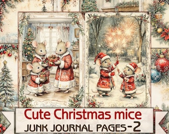 Christmas Mice Junk Journal Kit-2, Printable Collage Pages (Digital Download)