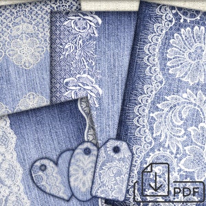 Lace Jeans Journal Kit Pages,Printable Paper,Digital Sheet Download