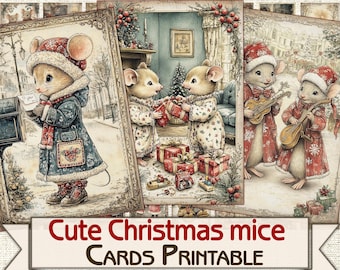 Kerstmuizenkaarten: afdrukbare ATC-collagepagina's (digitale download)