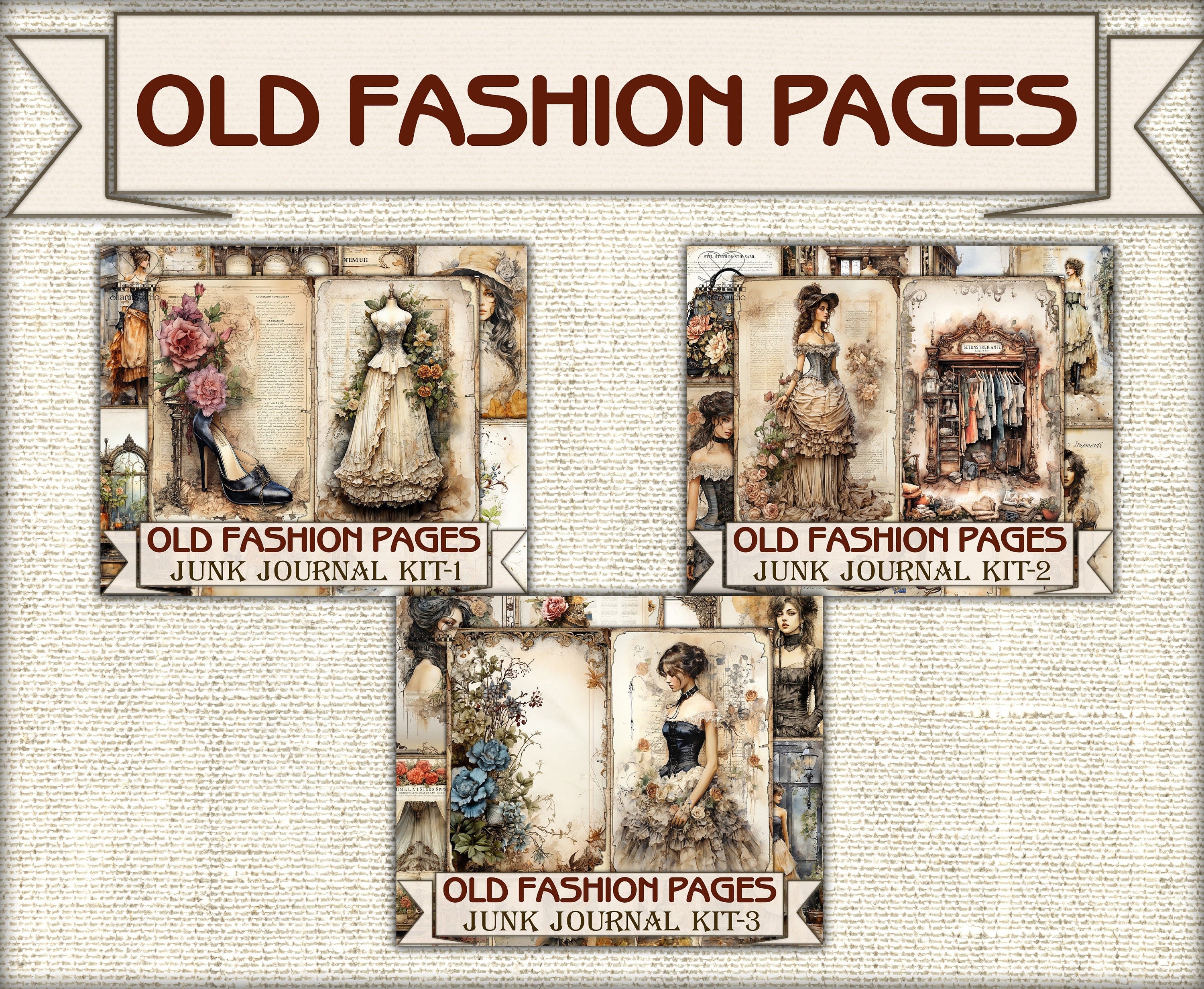 Old Fashion Victorian Lady Junk Journal Kit Part 1, Collage Sheets ...