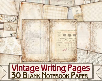 Vintage Blank Notebook Paper junk journal Pages,Ledger journal papers,Digital Sheet Download