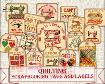 Quilting labels ephemera Tags Printable,scrapbook and junk journal paper