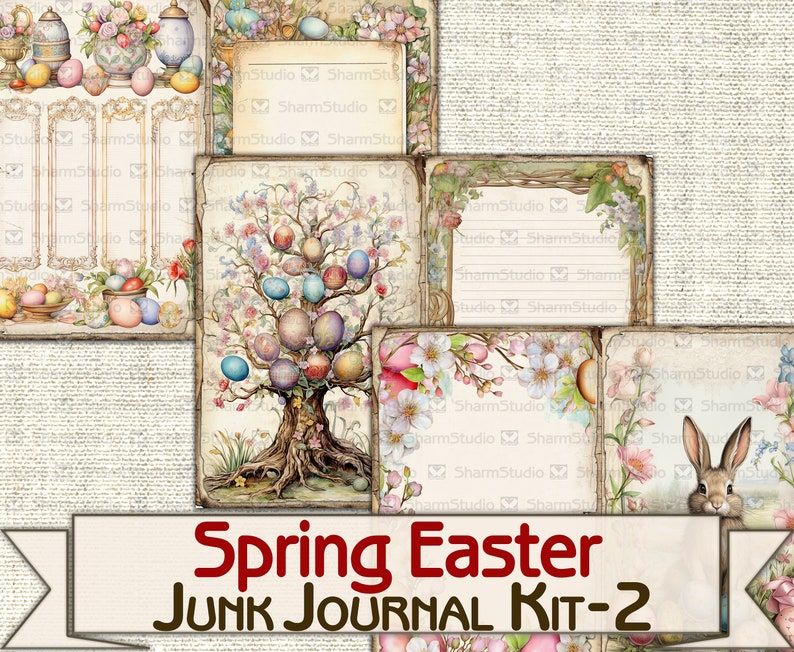 Vintage Spring Easter Junk Journal Kit-2,digital Picture Collage ...