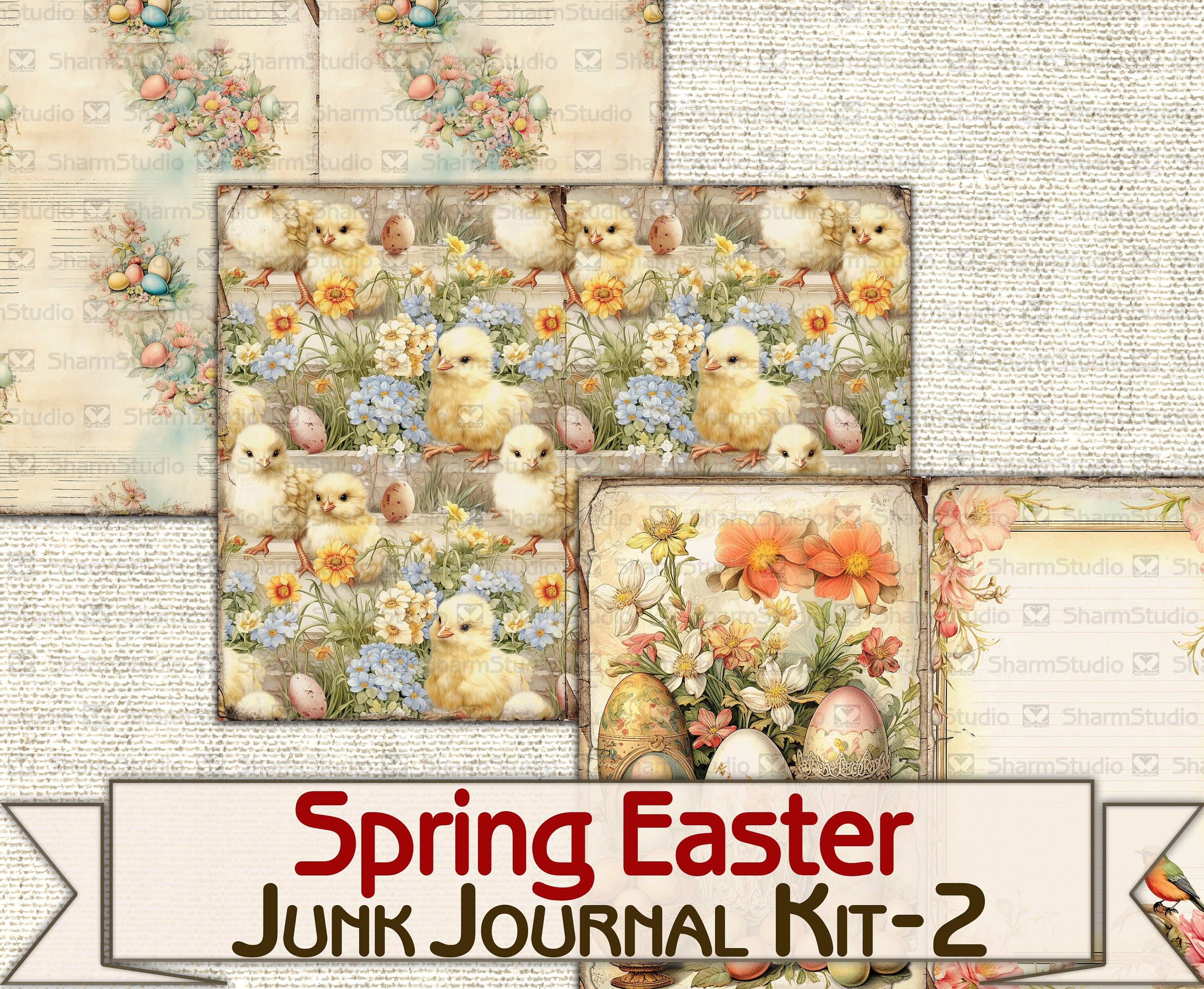 Vintage Spring Easter Junk Journal Kit-2,digital Picture Collage ...