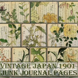 Vintage Japan Flowers Junk Journal kolaż zdjęć, arkusz cyfrowy do pobrania
