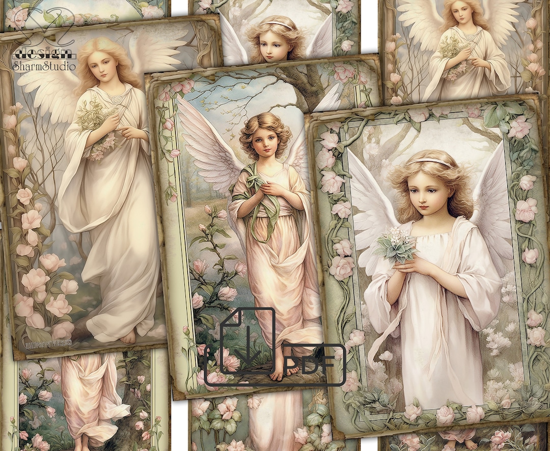 Vintage Easter Angel Collage Digital Picture Printable Cards Atc ACEO ...