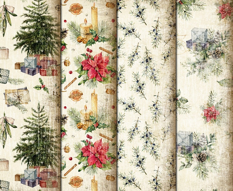 Vintage Kit Backgrounds Grunge Christmas print,Collage Sheets,xmas Printable 20 Pages image 4