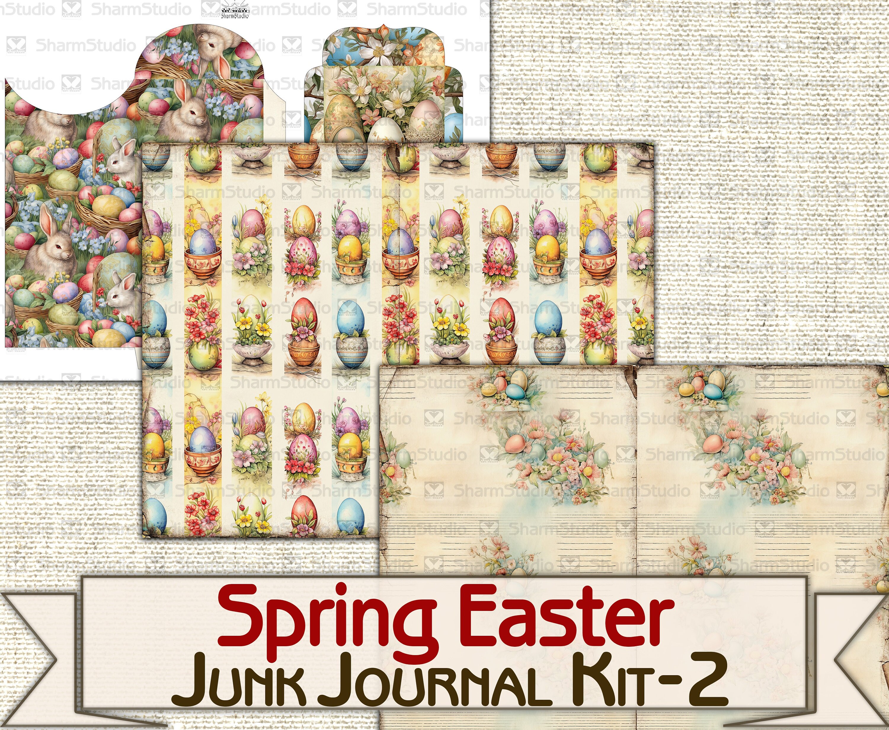 Vintage Spring Easter Junk Journal Kit-2,digital Picture Collage ...