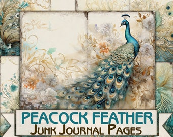 Peacock feather junk journal Pages,background printables