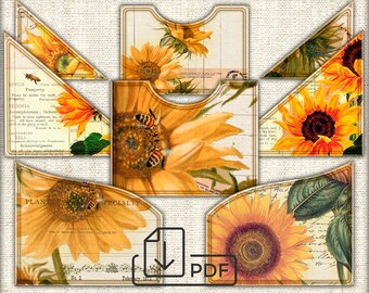 SUNFLOWER digital Journal Pockets Printable,paper pocket designs