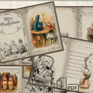 Alice in Wonderland junk journal page,picture collage,Digital Sheet Download