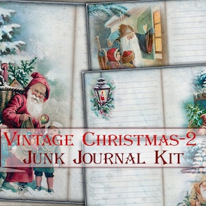 Kit de 2 carnets vintage de Noël, pages de collage imprimables