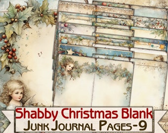 Vintage Shabby Christmas Blank Junk Journal Kit,winter Wonderland Printable Collage Pages-9