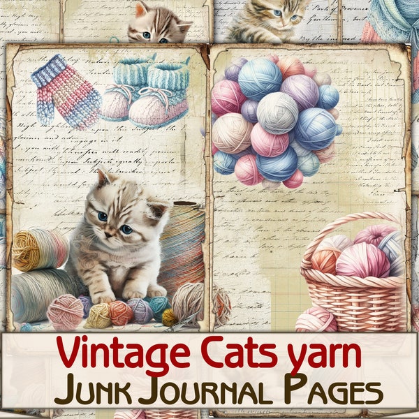 Cats yarn fantasy junk journal Pages,journal kit download