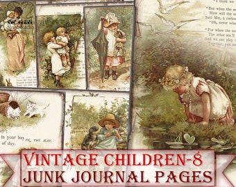 Vintage Children-8 Journal Pages,Printable Children Junk Journal Kit