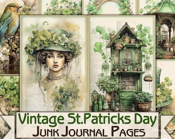 Vintage St Patrick's Day Junk Journal Kit,Printable Collage Pages