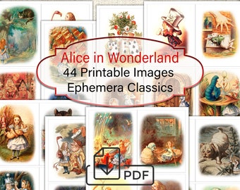 Alice in Wonderland 44 Vintage Art Printable ephemera pack Classics