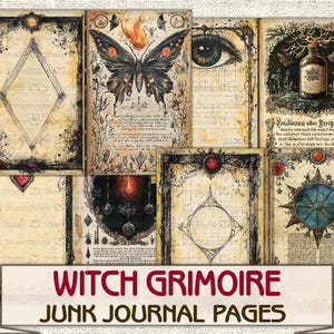 Vintage Witch Grimoire junk journal Pages printable,Mystic Witch, Wiccan Spell Book Download image 8