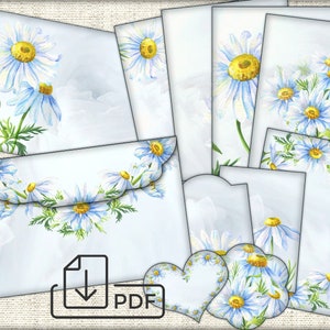 Modelo de envelopes digitais CHAMOMILE Conjunto de folhas de envelopes, etiquetas e cartões