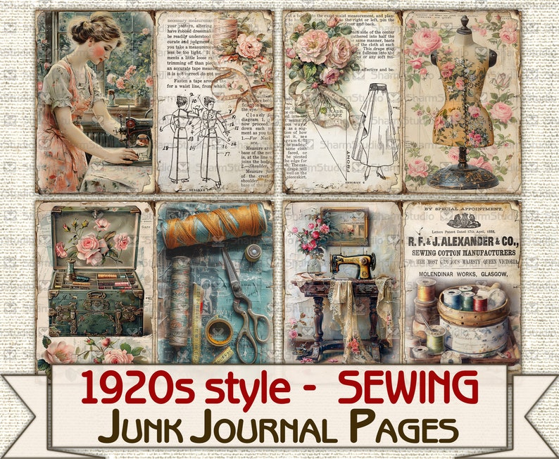Vintage Fashion Junk Journal Kit 1920s Style Sewing, Collage Sheets ...