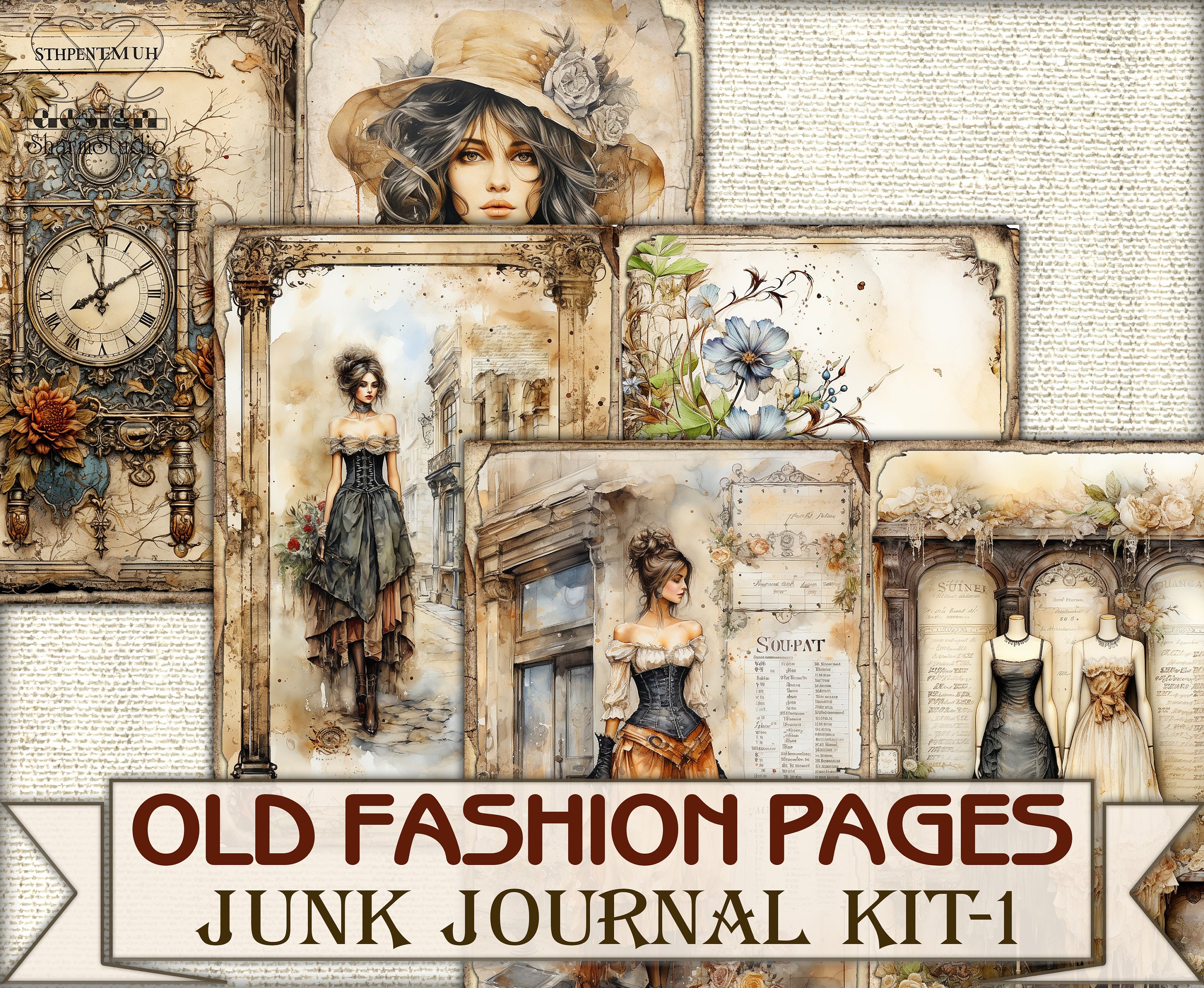 Old Fashion Victorian Lady Junk Journal Kit Part 1, Collage Sheets ...