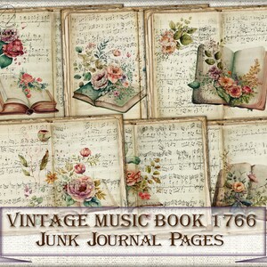 Vintage junk journal Pages,music book picture collage,sheet music art Digital Sheet Download