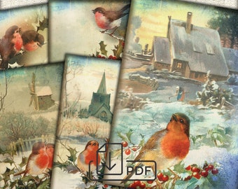 Digital Christmas picture collage printable Vintage cards Atc ACEO