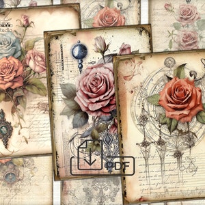 Rosas vitorianas chiques, cartões para impressão de imagens digitais Atc ACEO-2