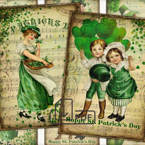 Vintage St. Patrick's,Saint Patricks day Printable ephemera cards set-3