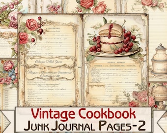 Vintage Kochbuch Junk Journal,Kochseiten Printable,altes Rezeptbuch printables-2