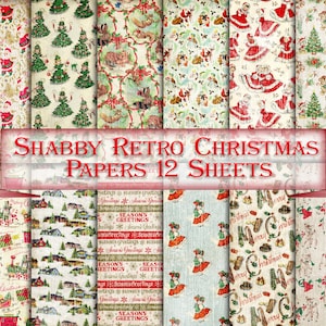 Retro Kit Backgrounds Shabby Christmas print,Vintage Collage Sheets,xmas Printable 12 Pages