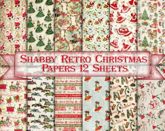 Retro Kit Backgrounds Shabby Christmas print,Vintage Collage Sheets,xmas Printable 12 Pages