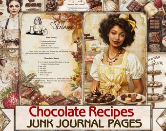 Vintage chocolate Recipes junk journal,Crafting cookbook Pages Scrapbooking Collage printables