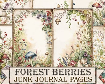 Pages de journal de bordel de fruits de la forêt, collage d'images botaniques, feuille numérique à télécharger