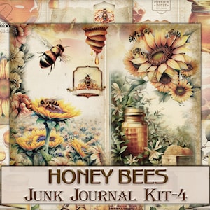 Vintage Honey Bees Junk Journal Kit-4,Collage Sheets printables