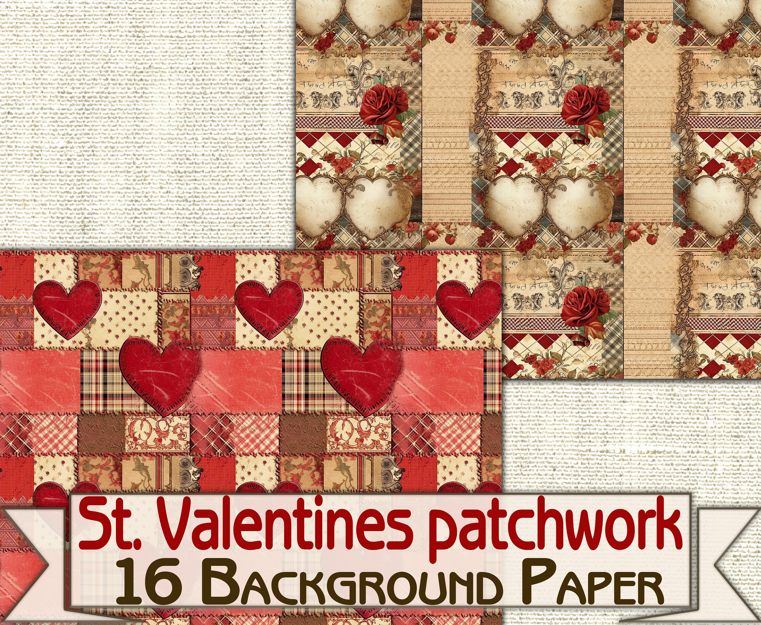 Vintage St. Valentines Day Patchwork Background, Scrapbook Paper Pack  Printable 16 Pages - Etsy, image size:3000x2464